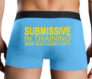 Submissive In Training How May I Serve You - Blue Boxer Brief