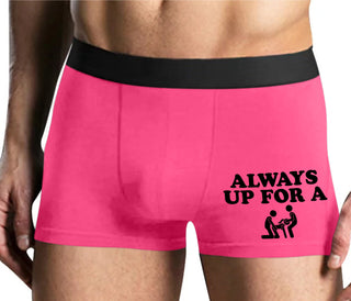 Always Up For A Threesome - Mens Pink Boxer Brief
