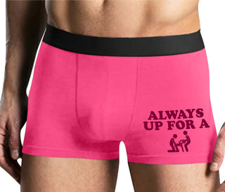 Always Up For A Threesome - Mens Pink Boxer Brief