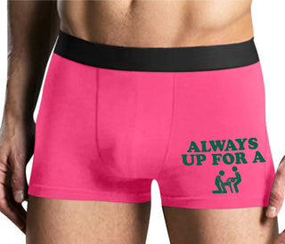 Always Up For A Threesome - Mens Pink Boxer Brief