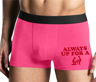 Always Up For A Threesome - Mens Pink Boxer Brief