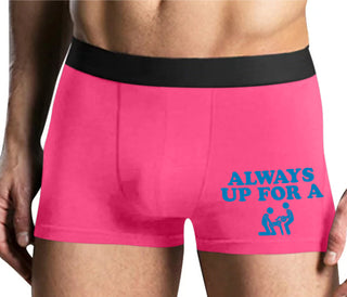 Always Up For A Threesome - Mens Pink Boxer Brief