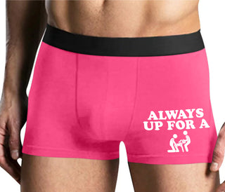 Always Up For A Threesome - Mens Pink Boxer Brief