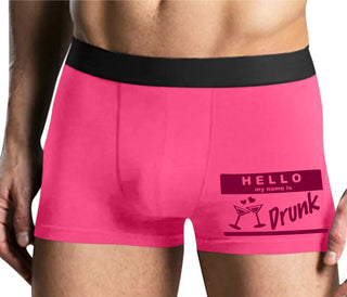 Hello My Name Is Drunk - Mens Pink Boxer Brief