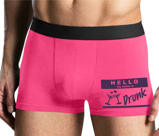 Hello My Name Is Drunk - Mens Pink Boxer Brief