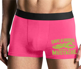 Save A Horse Ride A Mustache - Mens Pink Boxer Brief