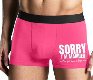 Sorry I'm Married Unless You Have A Huge Cock - Mens Pink Boxer Brief