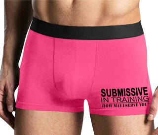 Submissive In Training How May I Serve You - Mens Pink Boxer Brief