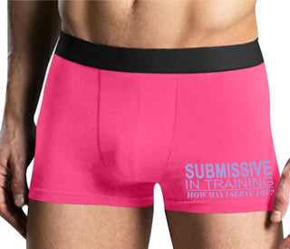 Submissive In Training How May I Serve You - Mens Pink Boxer Brief