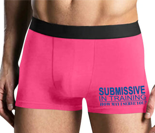 Submissive In Training How May I Serve You - Mens Pink Boxer Brief