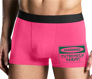 Warning Extremely Horny - Mens Pink Boxer Brief