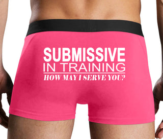 Submissive In Training How May I Serve You - Pink Boxer Brief