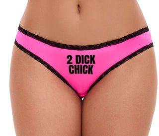 2 Dick Chick - Pink Bikini Black Lace