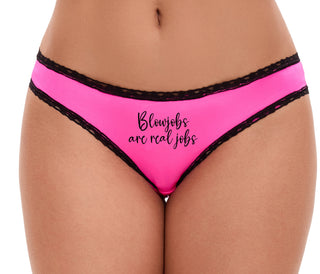 Blow Jobs Are Real Jobs - Sex Worker Positive - Pink Bikini Black Lace