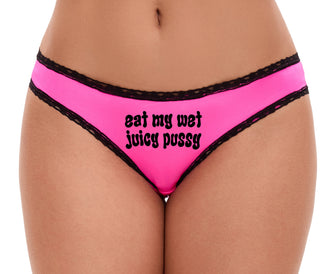 Eat My Wet Juicy Pussy - Pink Bikini Black Lace
