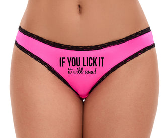 If You Lick It - It Will Cum - Pink Bikini Black Lace