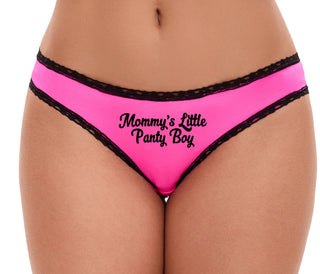 Mommy's Little Panty Boy - Pink Bikini Black Lace