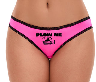Plow Me - Funny Tractor Design - Pink Bikini Black Lace