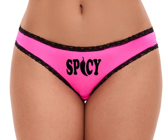Spicy - Cute Pepper Logo - Pink Bikini Black Lace