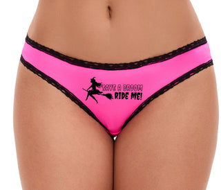 Save A Broom - Ride Me - Cute Witch - Pink Bikini Black Lace