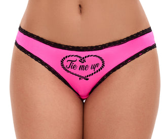 Tie Me Up - Cute Rope Design - Pink Bikini Black Lace