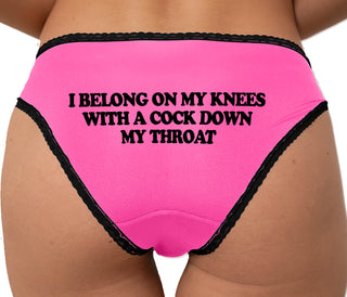 I Belong On My Knees With A Cock Down My Throat Bikini - Pink with Black Lace