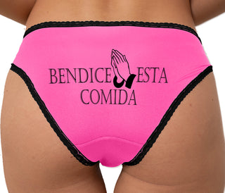 Bendice Esta Comida - Bless This Meal Bikini - Pink with Black Lace