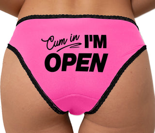 Cum In I'm Open Bikini - Pink with Black Lace