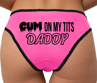 Cum On My Tits Daddy Bikini - Pink with Black Lace