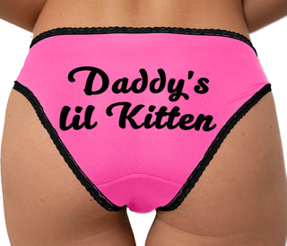 Daddy's Little Kitten Bikini - Pink with Black Lace