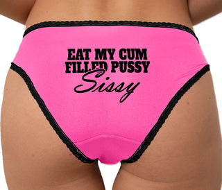 Eat My Cum Filled Pussy Sissy  Cuck Bikini - Pink with Black Lace