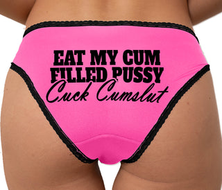 Eat My Cum Filled Pussy  Cuck Cumslut Bikini - Pink with Black Lace