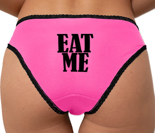 Eat Me Bold Font Bikini - Pink with Black Lace