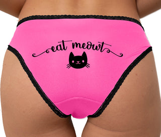 Eat Meowt - Cute Cat Face Bikini - Pink with Black Lace