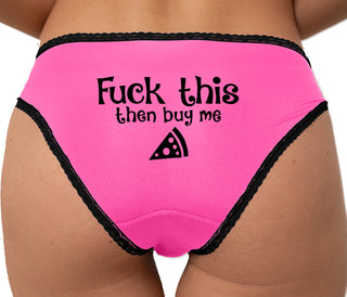 Fuck This Then Buy Me Pizza Bikini - Pink with Black Lace