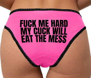 Fuck Me Hard Cuck Will Eat The Mess Bikini - Pink with Black Lace
