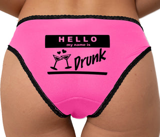 Hello My Name Is Drunk Bikini - Pink with Black Lace