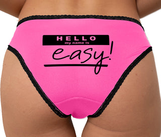 Hello My Name Is Easy Bikini - Pink with Black Lace