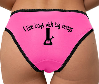 I Like Boys With Big Bongs Bikini - Pink with Black Lace