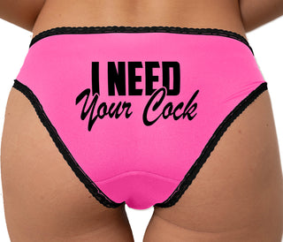 I Need Your Cock Bikini - Pink with Black Lace
