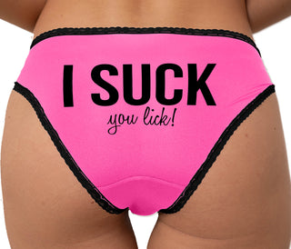 I Suck You Lick Bikini - Pink with Black Lace