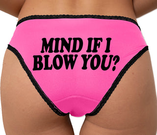 Mind If I Blow You Bikini - Pink with Black Lace