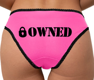 Owned With Collared Lock Bikini - Pink with Black Lace