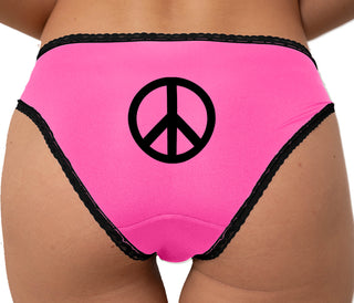 Peace Sign Bikini - Pink with Black Lace