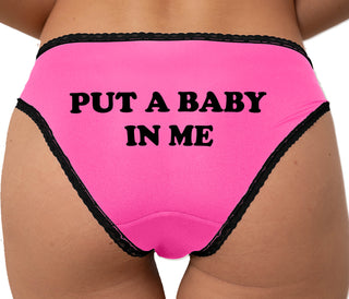 Put A Baby In Me Bikini - Pink with Black Lace