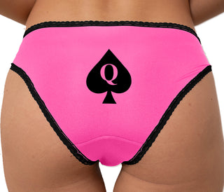 Queen Of Spades Symbol Logo Bikini - Pink with Black Lace