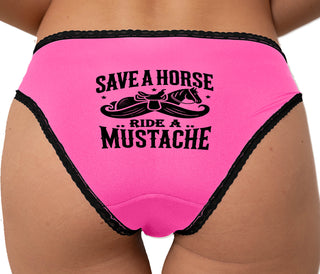 Save A Horse Ride A Mustache Bikini - Pink with Black Lace