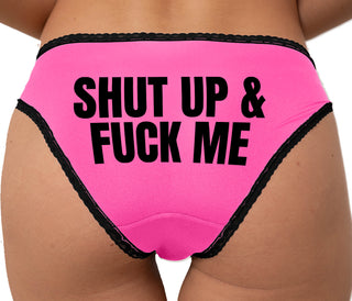 Shut Up and Fuck Me Bikini - Pink with Black Lace