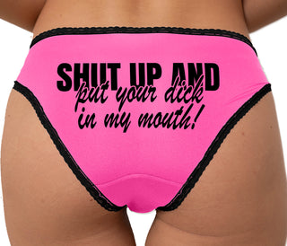 Shut Up and Put Your Dick In My Mouth Bikini - Pink with Black Lace