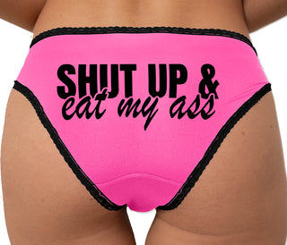 Shut Up and Eat My Ass Bikini - Pink with Black Lace